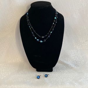 Crystal layered necklace and earrings set